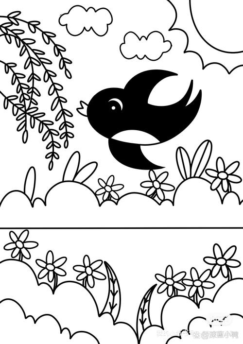 春天主題畫 春天來了 創意畫 兒童畫 簡筆畫 帶線稿哦 適合小朋友哦