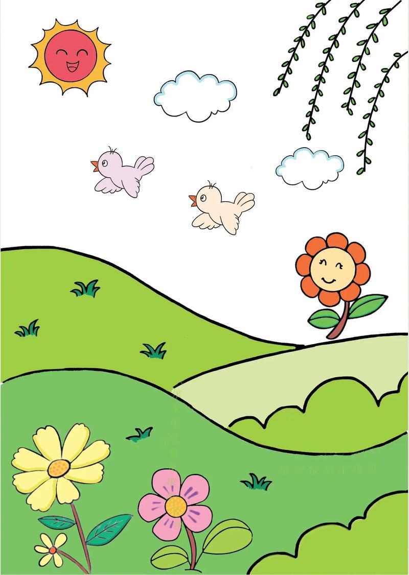 春天主題簡筆畫.幼兒園的小朋友可以試試哦春天主題畫 擁抱 -