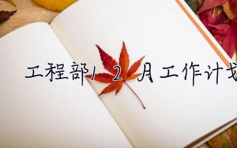 工程部12月工作計劃 工程部12月工作計劃表